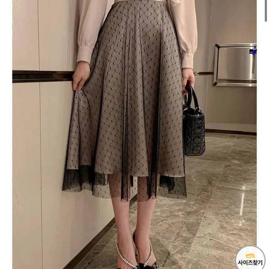 [BUNJANG] High Quality Black Mesh Dot A-Line Long Skirt / 원가7만[새상품]하이퀄리티 블랙 망사 도트 A라인 롱스커트 렌느 하객룩