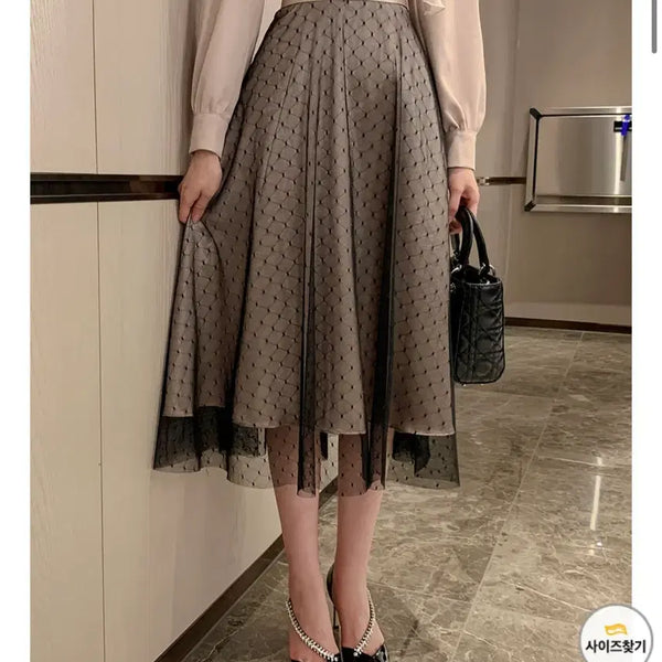 [BUNJANG] High Quality Black Mesh Dot A-Line Long Skirt / 원가7만[새상품]하이퀄리티 블랙 망사 도트 A라인 롱스커트 렌느 하객룩