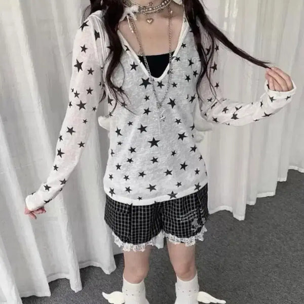 [BUNJANG] Ddalgi Boutique Star Hoodie Long Sleeve T-Shirt / 딸기부티크 별 후드 긴팔티 에이블리 히메갸루 y2k