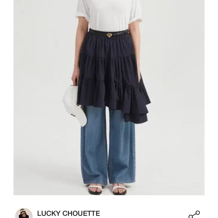 [BUNJANG] Lucky Chouette Shirring Asymmetrical Midi Skirt / 럭키슈에뜨 셔링 언발 미디 스커트