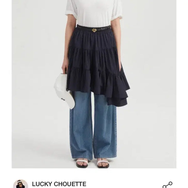 [BUNJANG] Lucky Chouette Shirring Asymmetrical Midi Skirt / 럭키슈에뜨 셔링 언발 미디 스커트