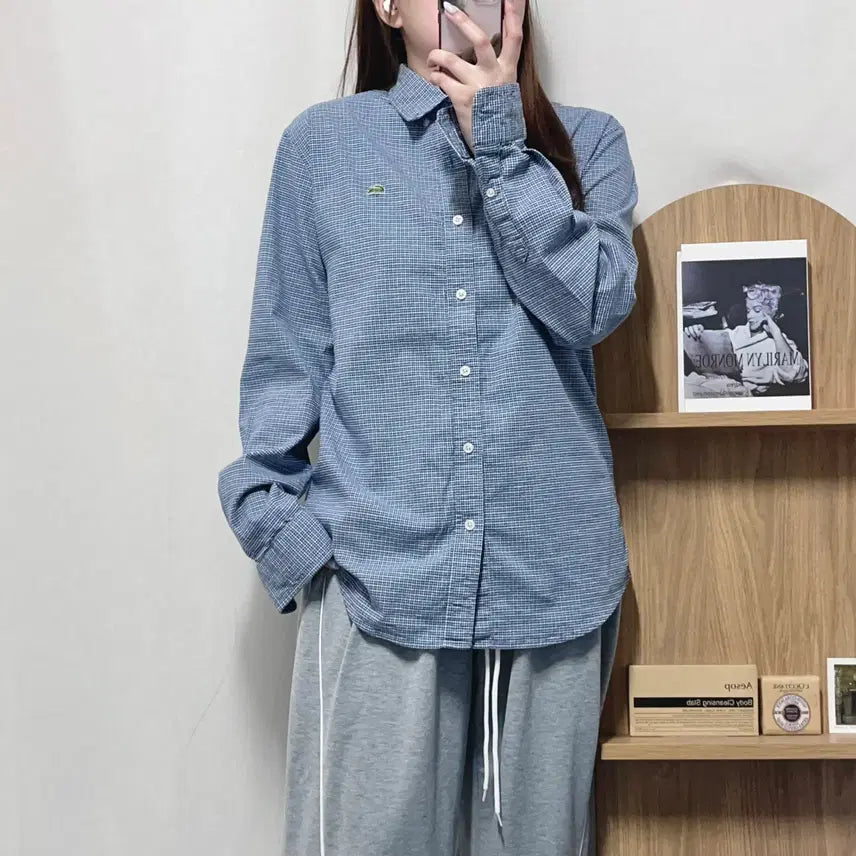 [BUNJANG] Lacoste Navy Check Shirt M / 라코스테 네이비 체크 셔츠 [ M ]