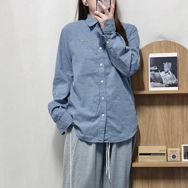 [BUNJANG] Lacoste Navy Check Shirt M / 라코스테 네이비 체크 셔츠 [ M ]
