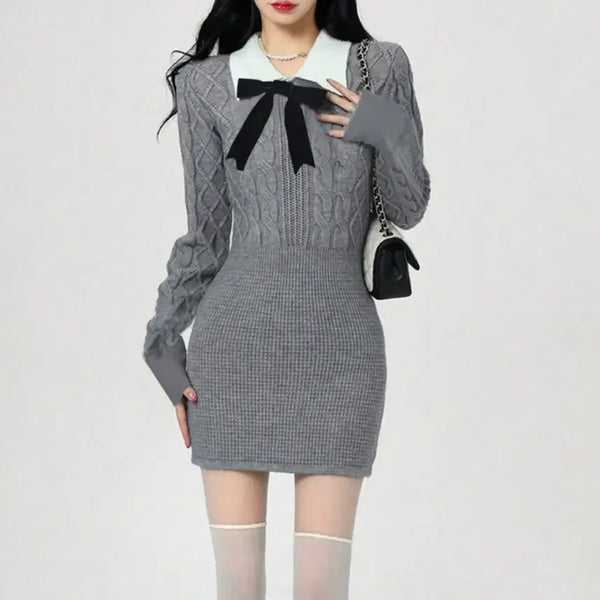 [BUNJANG] Thick Ribbon Knit Mini Dress / 도톰 리본 니트원피스
