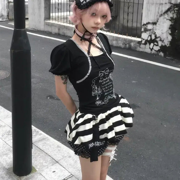 [BUNJANG] Lolita Top and Sprite Cross Skirt Set / 중브 로리타 상의+스프라이트 십자가 스커트
