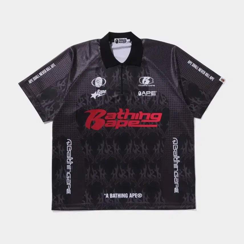 [BUNJANG] BAPE Flame Pattern Half Zip T-Shirt XL / 베이프 반팔티(플레임 패턴 하프 집)