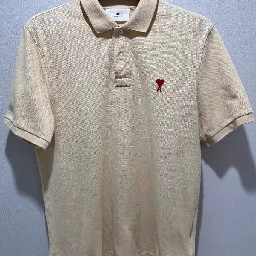 [BUNJANG] AMI Paris Small Heart Logo Short Sleeve Polo Shirt Ivory L / 아미 스몰하트로고 반팔폴로셔츠 아이보리 L사이즈