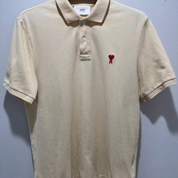 [BUNJANG] AMI Paris Small Heart Logo Short Sleeve Polo Shirt Ivory L / 아미 스몰하트로고 반팔폴로셔츠 아이보리 L사이즈