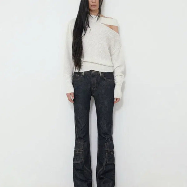 [BUNJANG] Bohemian Seoul Neck Cutout Slim Fit Knit Ivory / 보헤미안서울 넥 컷아웃 슬림핏 니트 아이보리