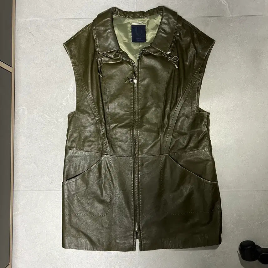 [BUNJANG] UVA Genuine Leather Vintage Vest Khaki L / [실측 L] 진도 우바 UVA 양가죽 빈티지 조끼 카키
