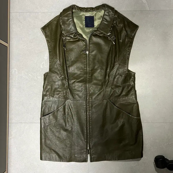 [BUNJANG] UVA Genuine Leather Vintage Vest Khaki L / [실측 L] 진도 우바 UVA 양가죽 빈티지 조끼 카키