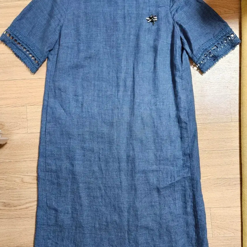 [BUNJANG] Blue Linen Dress with Lace Trim / 청색 마린넨 원피스 레이스 장식 66