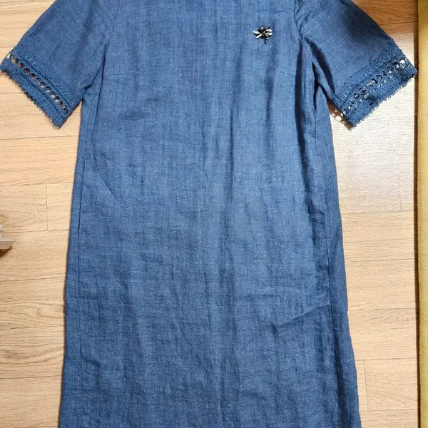 [BUNJANG] Blue Linen Dress with Lace Trim / 청색 마린넨 원피스 레이스 장식 66