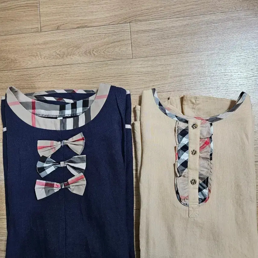 [BUNJANG] Check Ribbon Frill Detail Shirts (Set of 2) / 체크 리본/프릴 장식 셔츠 2벌 개당