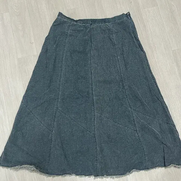 [BUNJANG] Denim Long Skirt with Elastic Waistband / 청데님 밴딩 롱스커트