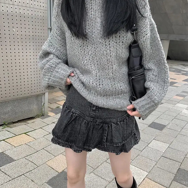 [BUNJANG] Anyone More Frill Grey Denim Skirt / 애니원모어 프릴 그레이 청스커트