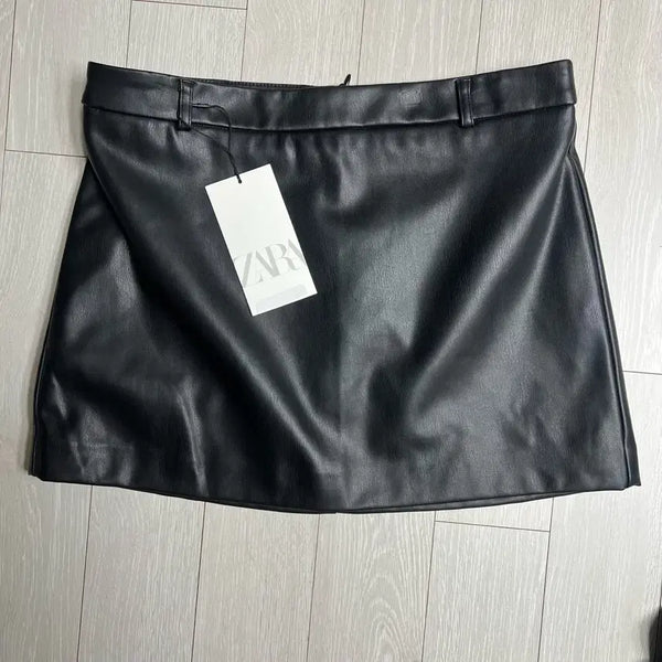 [BUNJANG] Zara Black Leather Mini Skirt / 새상품 자라 블랙 레더 미니스커트 치마 M