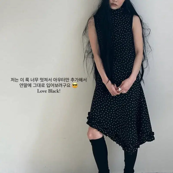 [BUNJANG] Shop Fairy Tiny Star Turtleneck Dress Black / 샵페어리 타이니 스타 터틀넥 드레스 블랙