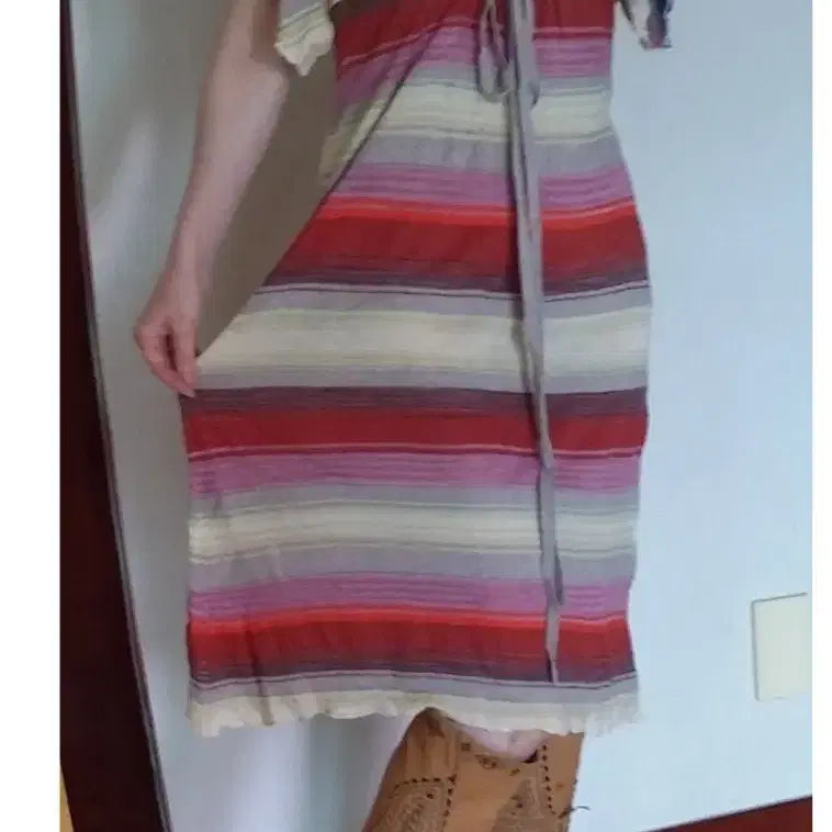 [BUNJANG] Cougai Linen Blend Striped Maxi Dress / 현백구매 프랑스 쿠가이 리넨 천연섬유 원피스