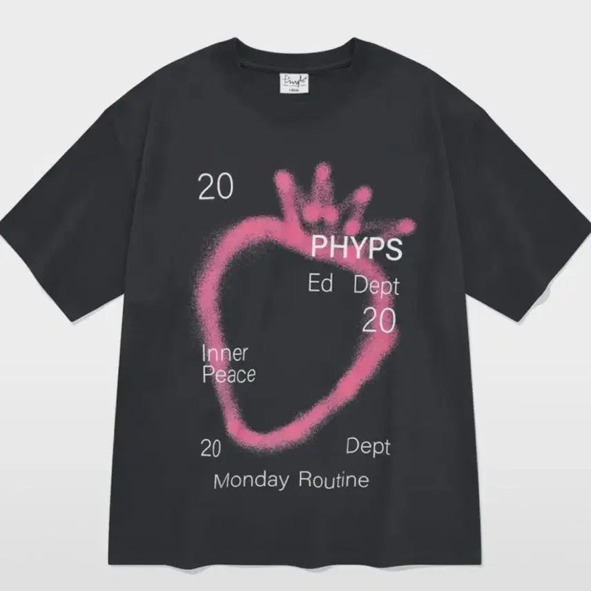[BUNJANG] Physical Department Big Strawberry T-Shirt Charcoal / 피지컬 디파트먼트 빅 스트로베리 반팔티셔츠_차콜