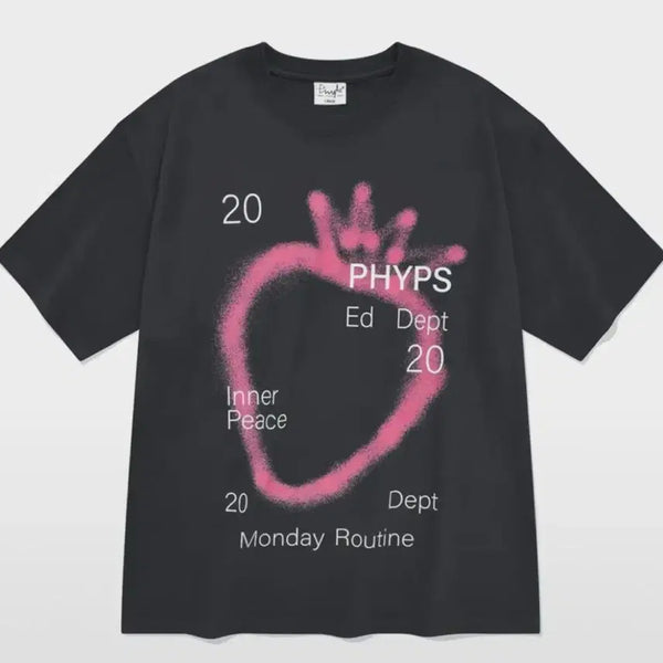 [BUNJANG] Physical Department Big Strawberry T-Shirt Charcoal / 피지컬 디파트먼트 빅 스트로베리 반팔티셔츠_차콜