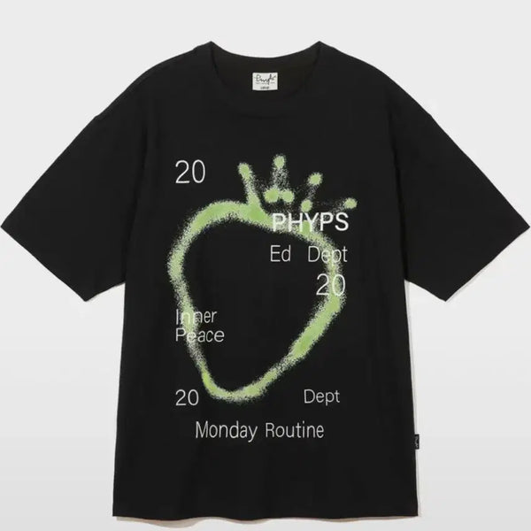 [BUNJANG] Physical Department Big Strawberry Short Sleeve T-Shirt Black / 피지컬 디파트먼트 빅 스트로베리 반팔티셔츠_블랙