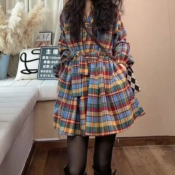 [BUNJANG] Checkered Waist Strap Dress - Medium / [미착용]체크 허리 스트랩 원피스-M