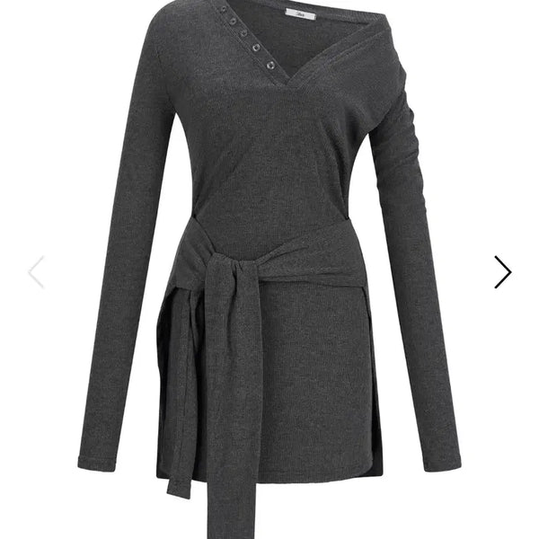[BUNJANG] Her by Seer Tie Ribbon Dress Charcoal / 허 바이 씨어 her by seer 타이 리본 드레스 차콜