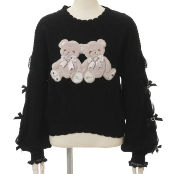 [BUNJANG] Liz Lisa Twin Bears Knit Black / 리즈리사 Twin bears 니트 블랙 트윈베어