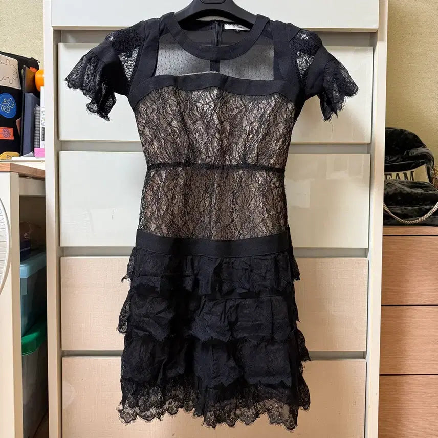 [BUNJANG] Lace Frill See-Through Dress / 레이스 프릴 시스루원피스