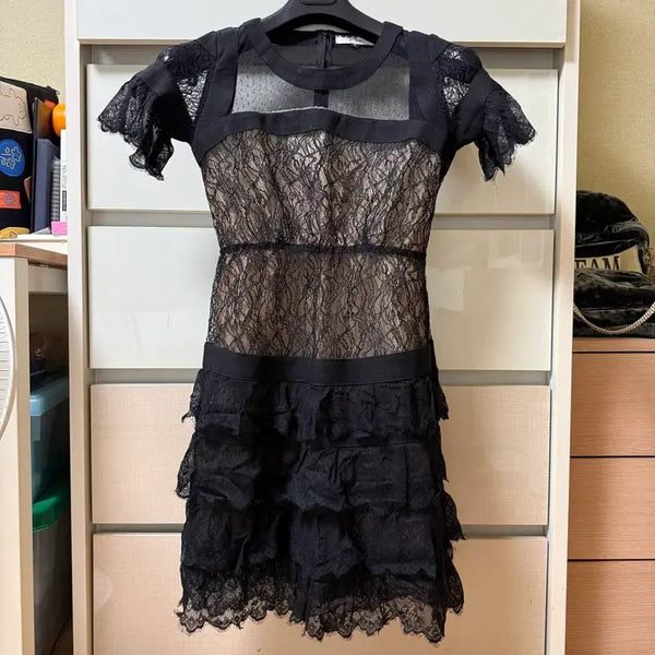 [BUNJANG] Lace Frill See-Through Dress / 레이스 프릴 시스루원피스