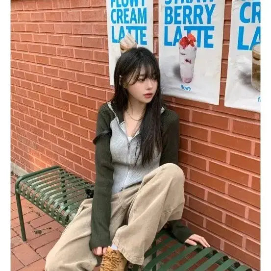 [BUNJANG] Daily B Knit Colorblock Zip-Up Cardigan / *빠른급처원함* 데일리브 니트 배색 집업 가디건
