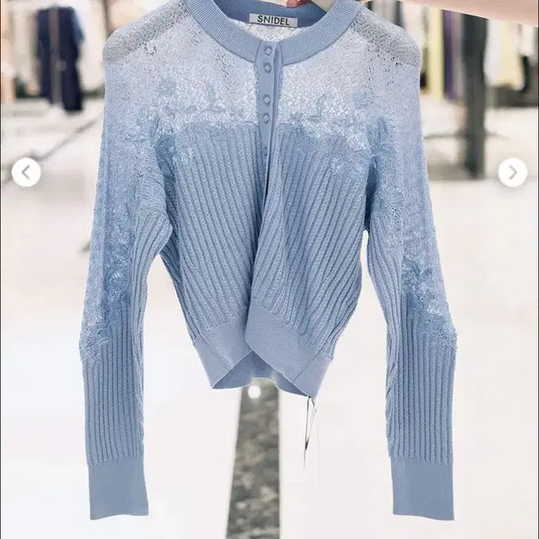 [BUNJANG] Snidel Blue Lace Embroidery Cardigan / Snidel 스나이델 블루 레이스 자수 가디건 갸루 스나계 걸리 리즈리사