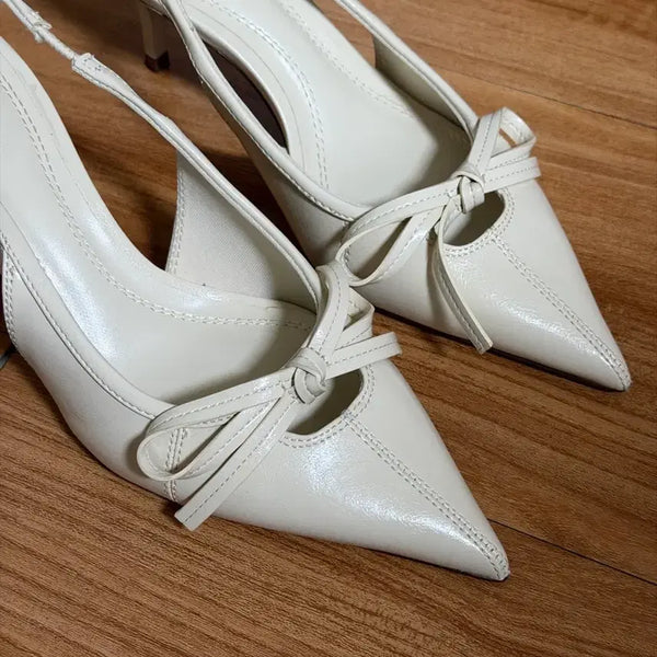 [BUNJANG] Zara Ivory Ribbon Pointed Toe Wedding Heels / 자라 2부 웨딩슈즈 1회 착용