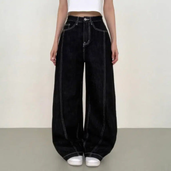 [BUNJANG] Raw Cut Stitch Cotton Wide Denim Pants / 생지 절개 스티치 코튼 와이드 데님 팬츠
