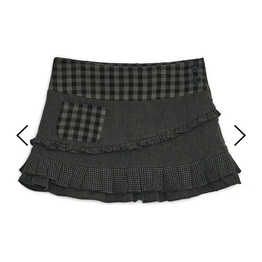 [BUNJANG] Hug Your Skin Check Ruffle Mini Skirt (Brown) / 허그유어스킨 체크 러플 미니 스커트 (브라운)