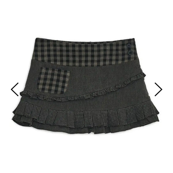 [BUNJANG] Hug Your Skin Check Ruffle Mini Skirt (Brown) / 허그유어스킨 체크 러플 미니 스커트 (브라운)