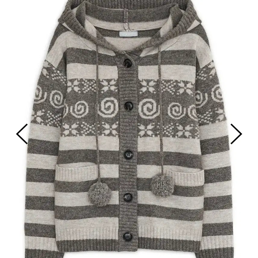 [BUNJANG] Hug Your Skin Angel Wing Hooded Pom-Pom Cardigan (Brown) / 허그유어스킨 엔젤 윙 후드 폼폼 가디건 (브라운)