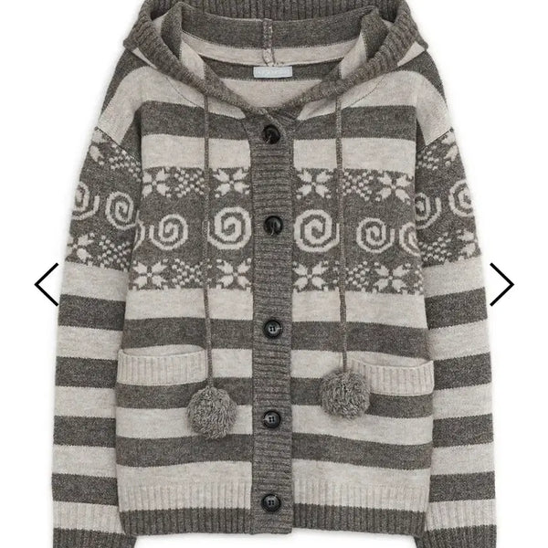 [BUNJANG] Hug Your Skin Angel Wing Hooded Pom-Pom Cardigan (Brown) / 허그유어스킨 엔젤 윙 후드 폼폼 가디건 (브라운)