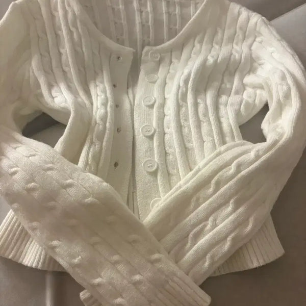 [BUNJANG] White Cable Knit Cardigan / 화이트 꽈배기 니트 가디건
