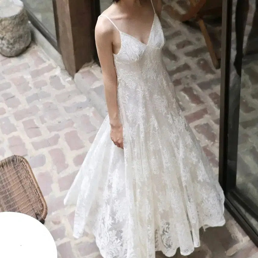 [BUNJANG] Off-White Lace Busteire Dress / 셀프웨딩 오프화이트 레이스 뷔스티에 드레스