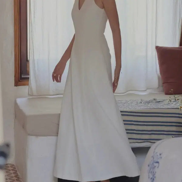 [BUNJANG] Linen Halterneck Minimalist Long Dress for Self-Wedding / 셀프웨딩 청순 미니멀 린넨 홀터넥 롱드레스