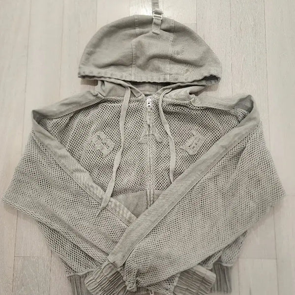 [BUNJANG] Bad Blood Mystic Crochet Mesh Hoodie Zip-Up S Sand / 새상품)배드블러드 미스틱 크로쉐 메쉬 후드집업 S 샌드