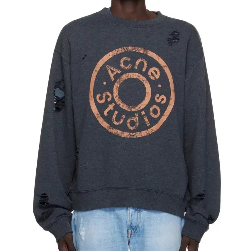 [BUNJANG] Acne Studios Logo Distressed Sweatshirt Black Melange / 아크네 스튜디오 로고 데미지 스웨트셔츠