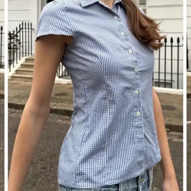 [BUNJANG] Brandy Melville Lucy Check Short Sleeve Shirt Blouse / 브랜디멜빌 루 체크 반팔 셔츠 블라우스