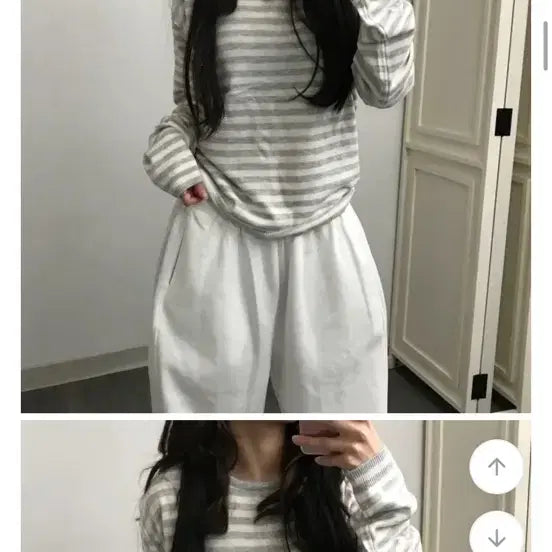 [BUNJANG] Striped Long Sleeve Round Neck T-Shirt / 단가라티셔츠 배색 긴팔 라운드넥