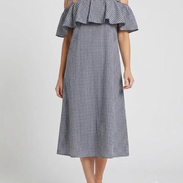 [BUNJANG] MLM Label Checked Off-Shoulder Dress Size S / (1회착용)MLM Label 체크 오프숄더 원피스 S