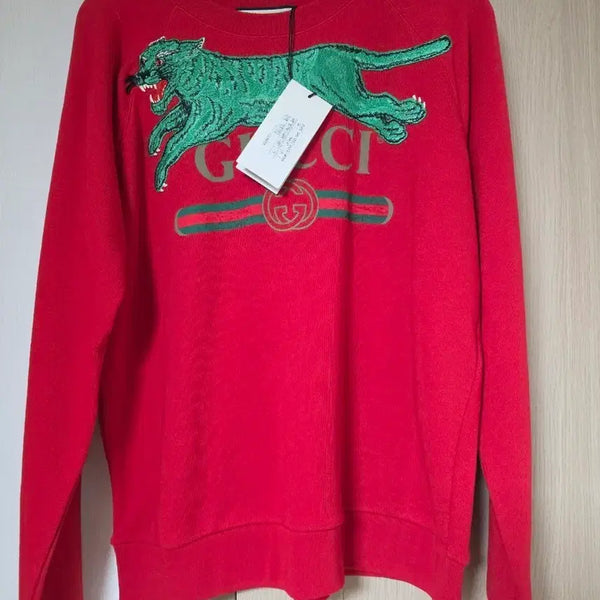 [BUNJANG] Gucci Red Tiger Embroidered Sweatshirt T-Shirt / 구찌 레드 타이거 자수 맨투맨 티셔츠
