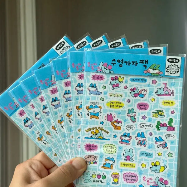 [BUNJANG] Sukidoki 'Let's Go Swimming' Sticker Pack New / 수키도키 신상 수영가자 스티커팩 새상품