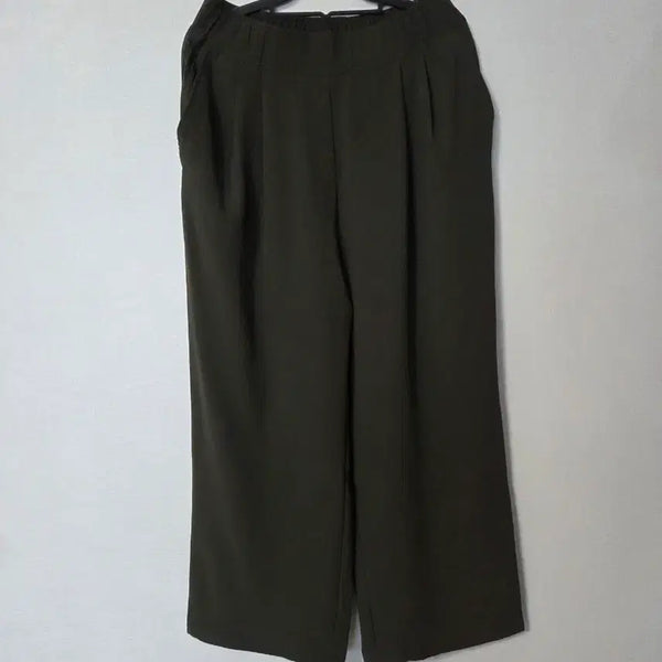 [BUNJANG] Dark Khaki High-Waisted Wide Leg Pants / 허리밴딩 와이드바지 77
